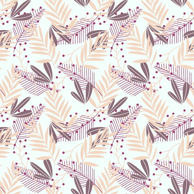 Vector stylish seamless pattern with tropical leaves in pastel colors