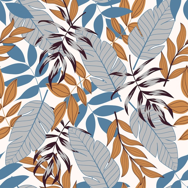 Stylish seamless pattern with tropical plants