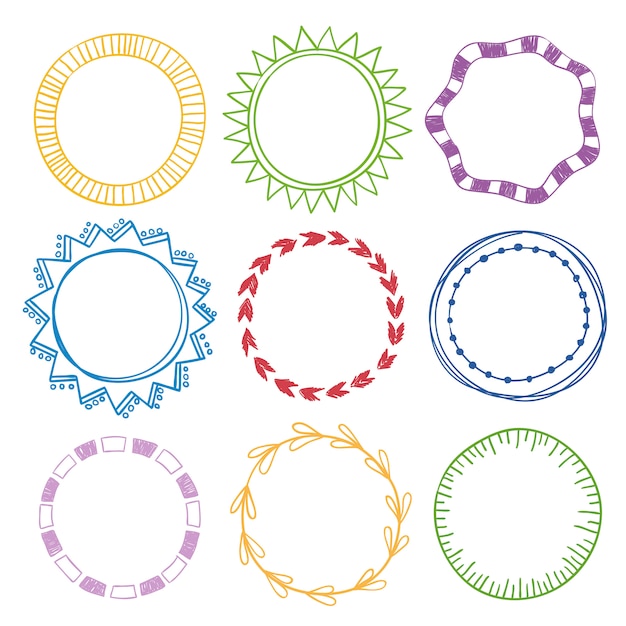 Vector stylish set of multi colored round frames