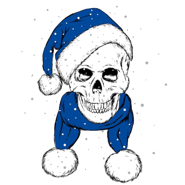 Stylish skull in christmas hat of santa claus