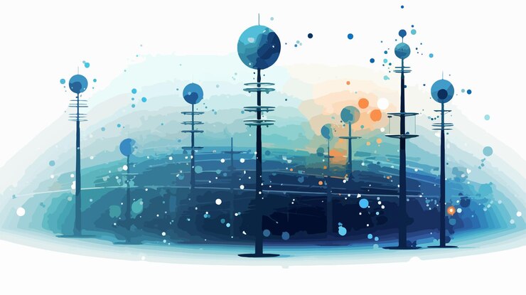 Vector stylish space antenna with spheric dots composition