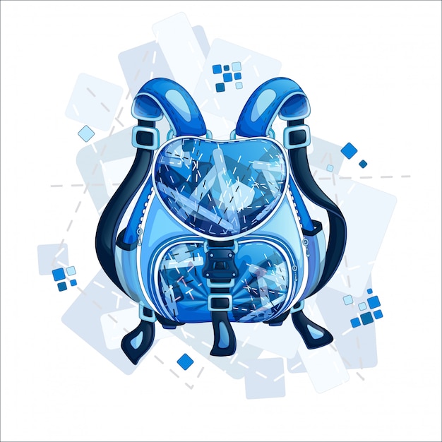 Stylish sporty blue backpack with a geometric design.