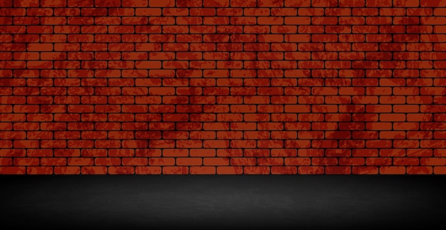 Stylish studio panoramic red brick background with peeling paint black textured floor Vector