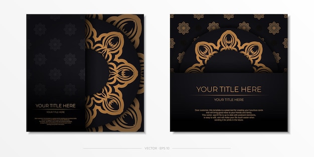 Stylish Template for print design postcard Black color with vintage ornament. Preparing an invitation card with Greek patterns.