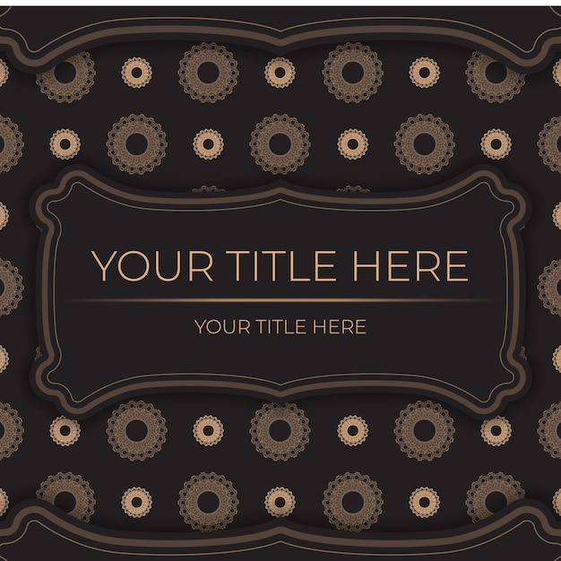 Stylish template for print design postcard in black with vintage ornament. Preparing an invitation with dewy patterns.