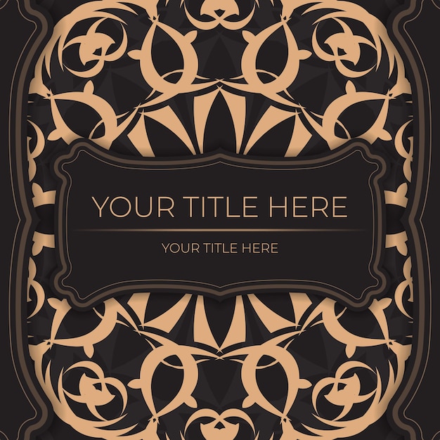 Stylish template for print design postcard in black with vintage ornament. Vector Preparation of invitation card with dewy patterns.