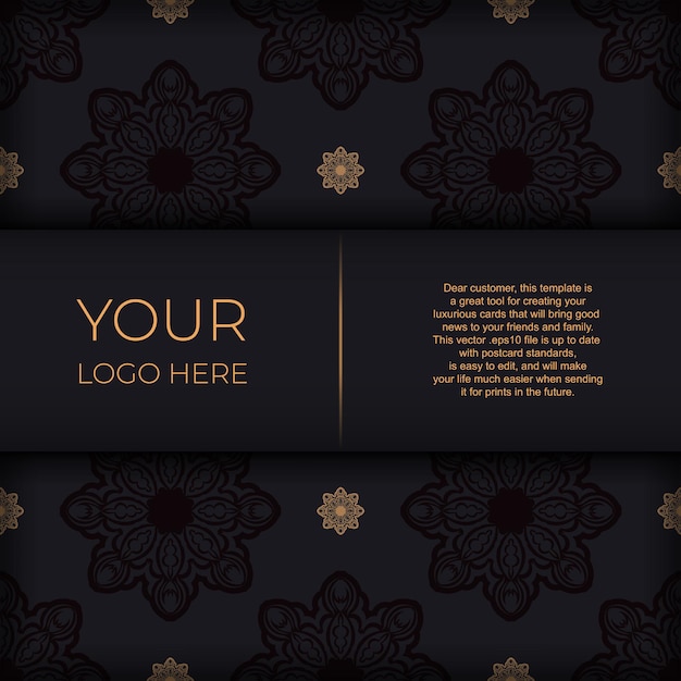 Stylish Template for print design postcards Black color with vintage patterns. Preparing an invitation with a Greek ornament.