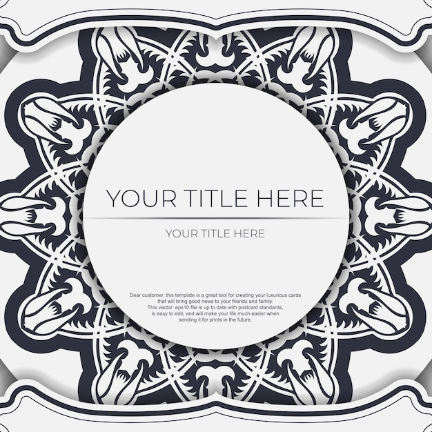 Vector stylish template for print design postcards in white color with vintage patterns. vector preparation of invitation card with dewy ornament.