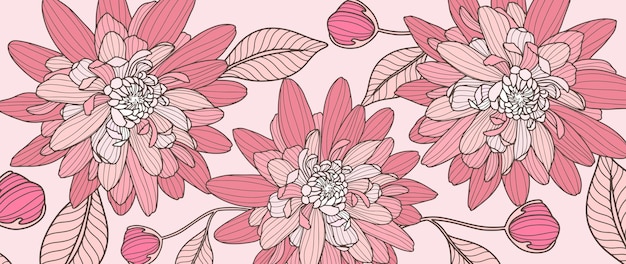 Stylish vector pink flower illustration with pink chrysanthemums on a light background for decor covers wallpapers cards and presentations