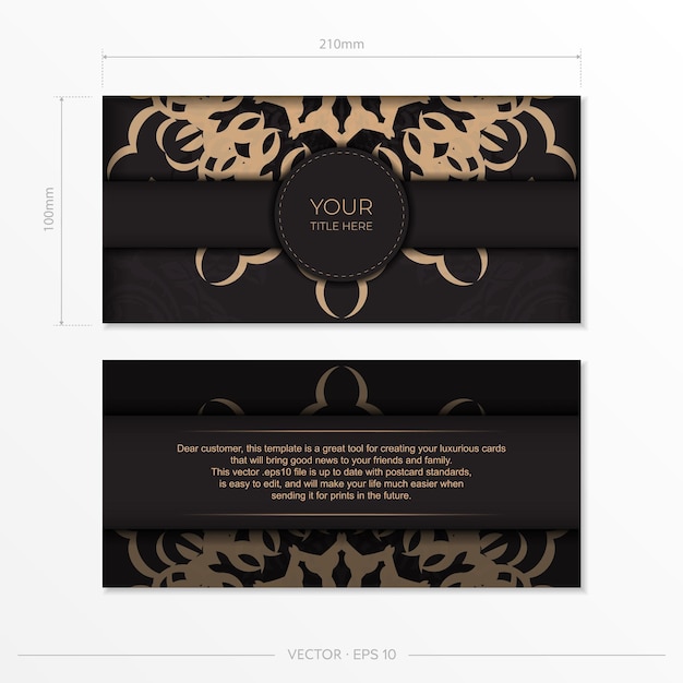 Stylish vector postcard design in black color with Greek ornament. Stylish invitation card with vintage patterns.
