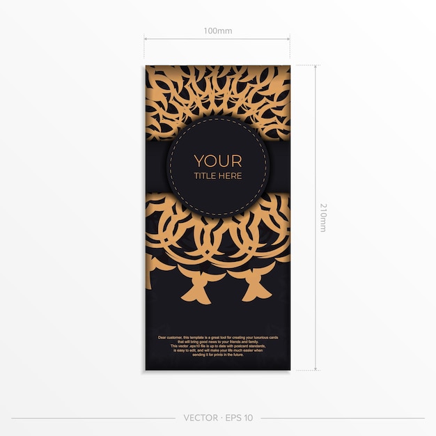 Stylish Vector Ready-to-Print Black Color Postcard Design with Greek Patterns. Invitation card template with dewy ornament.