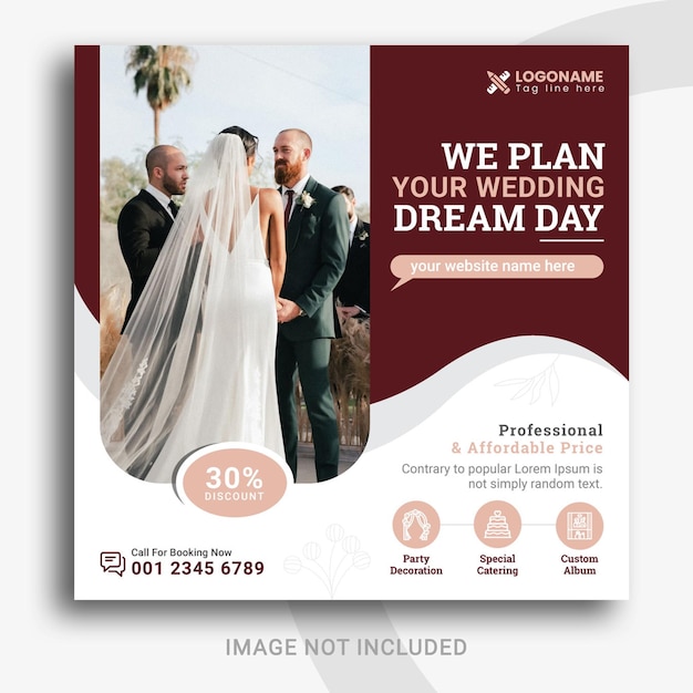 Vettore elegante design di post sui social media per wedding planner