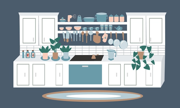 Stylish white kitchen Vector illustration