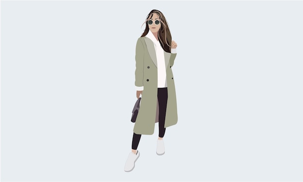 코트에 세련 된 여자입니다. 플랫 여자 그림