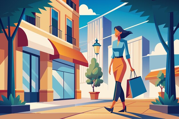 A stylish woman enjoys a sunny day while shopping in the city