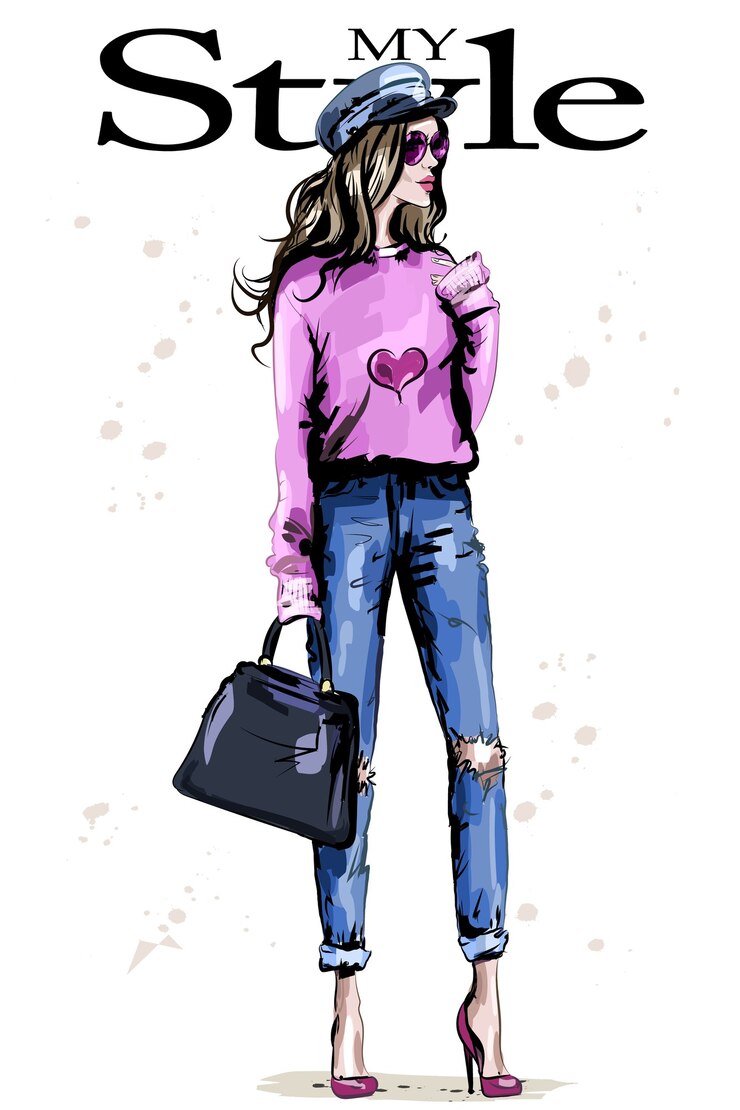 Vector stylish woman in fashion clothes