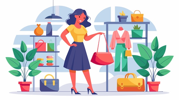 Stylish woman shopping in a modern boutique illustration