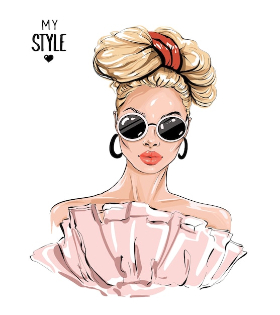 Vector stylish woman in sunglasses vector illustration