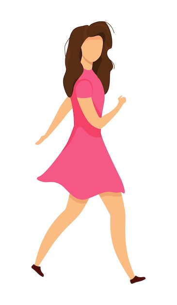 Vector stylish woman walking semi flat color vector character