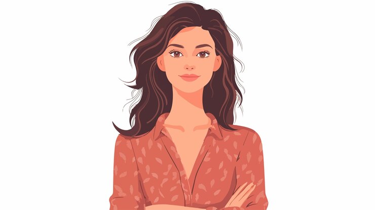 Vector stylish woman with elegant hairstyle and blouse in wide angle view