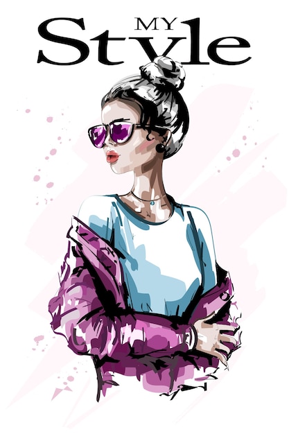 Stylish woman with hair bun and sunglasses