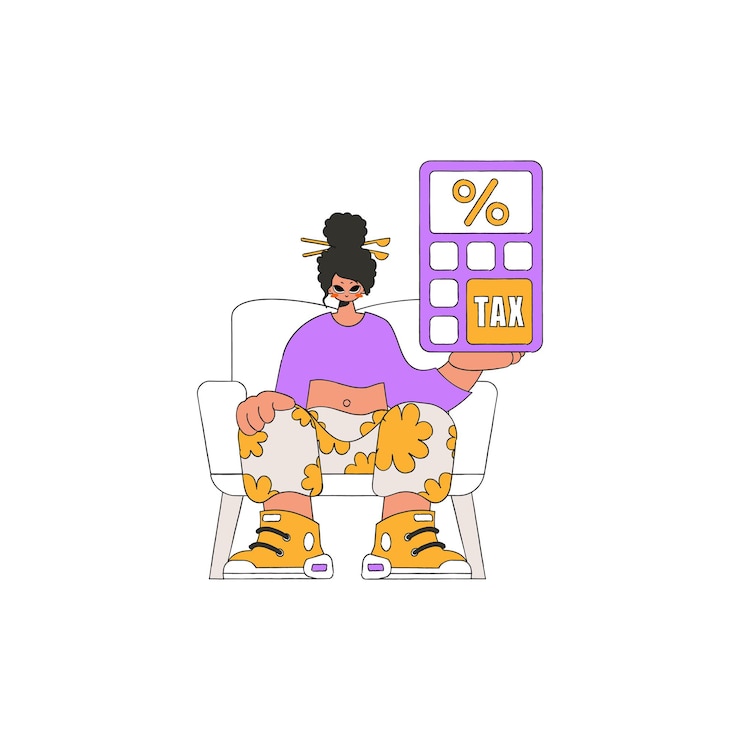 Vector stylish woman with percentage the topic of paying taxes