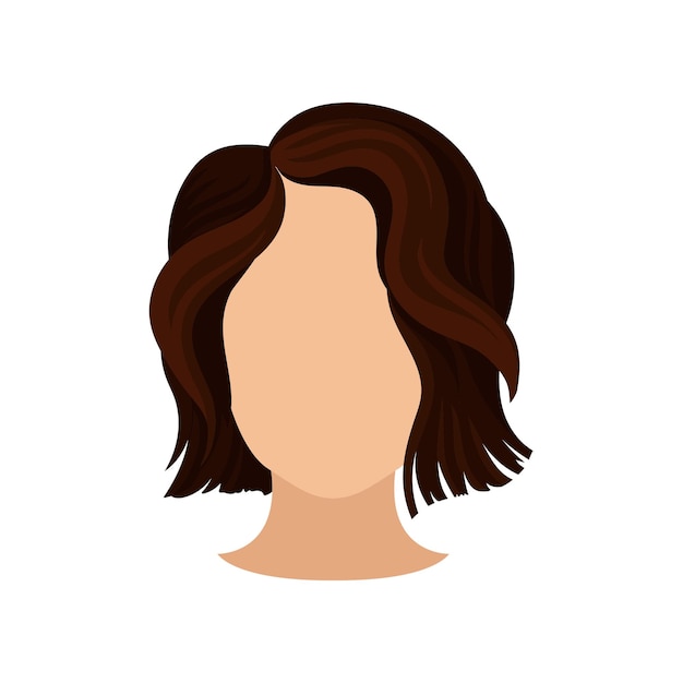 Stylish women s haircut Female head with short wavy brown hair Trendy haircut Flat vector element for poster of beauty salon