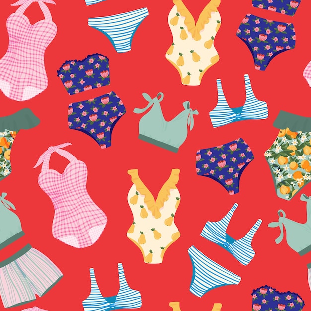 Premium Vector | Stylish women's swimwear vector seamless pattern ...