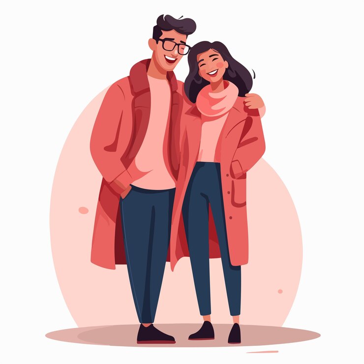 Vector stylish young couple fashion pose