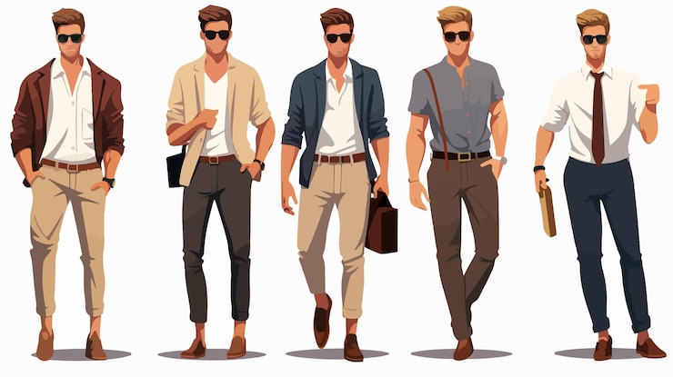 Vector stylish young men in summer street fashion
