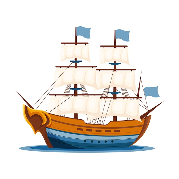 Premium Vector  Stylized cartoon classic ship illustration old ship with  white sales sailing in the sea