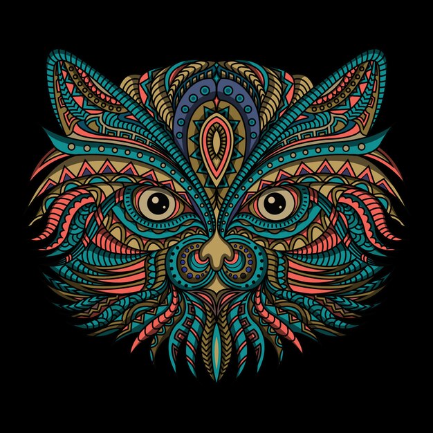 Stylized cat in ethnic style