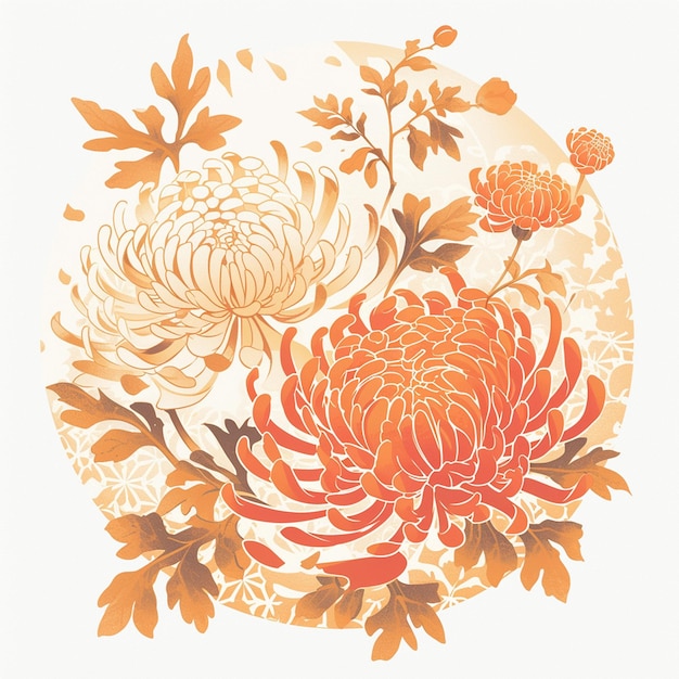 Vector stylized chrysanthemum patterns with chinese influence