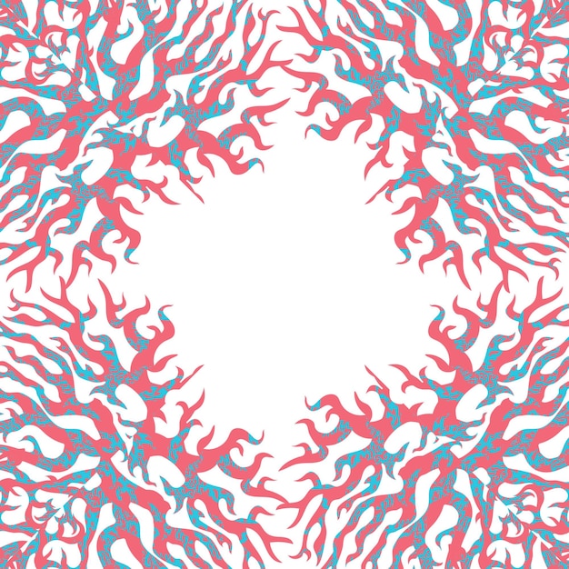 Stylized colored frame with abstract sea reef corals Hand drawn vector graphic in flat style