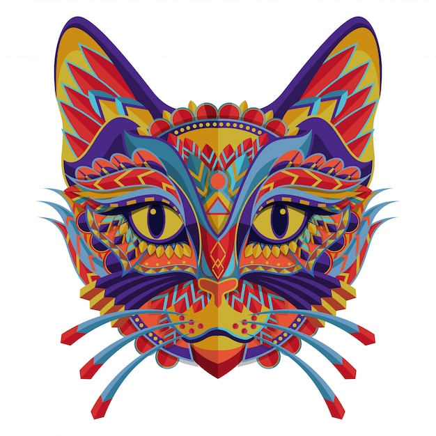 Stylized colorful cat portrait on white background