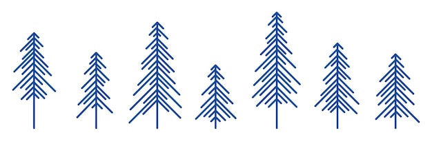 Stylized coniferous trees New Year design elements