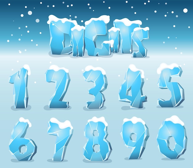 균열이 있는 얼음에서 양식화된 숫자, 벡터 글꼴