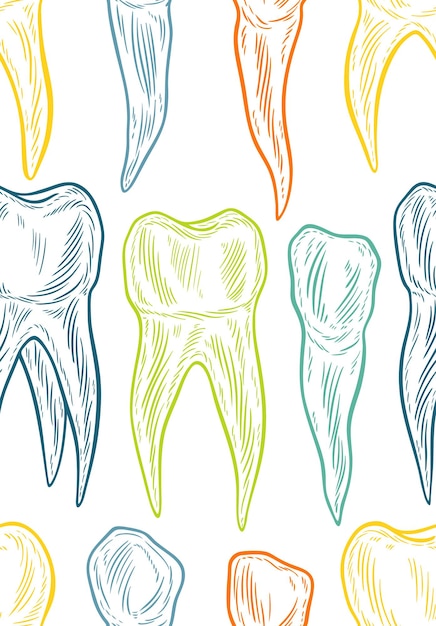 様式化された落書き手描きの歯の輪郭シームレスな歯のパターンの背景口腔歯科
