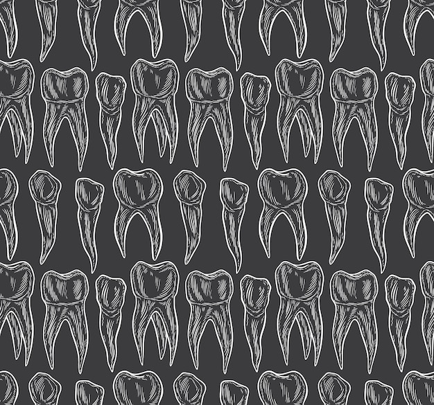 Stylized doodle hand drawn outline of teeth a seamless tooth pattern background oral dental