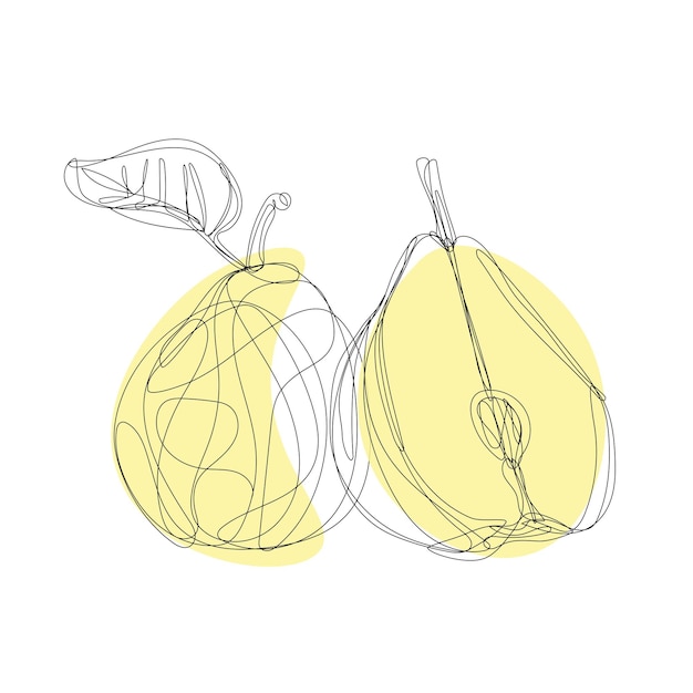 Stylized drawing of pear. Continuous line drawing. Vector illustration