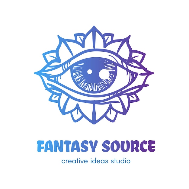 Stylized eye with flower petals vector logo design. Fantasy source outline art studio sign concept