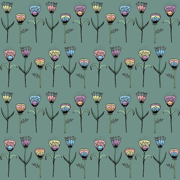 Stylized fantasy flowers seamless pattern