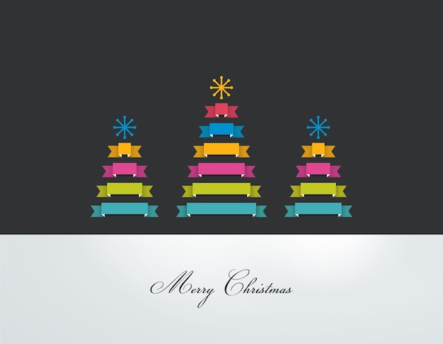 Stylized flat Christmas trees on blck background.