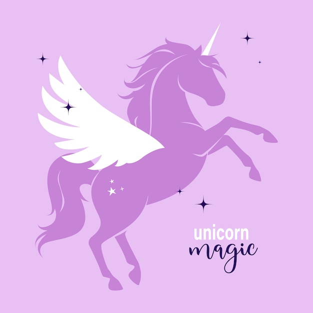 Stylized flat style unicorn. modern pastel goth palette. cute girly art. illustration.