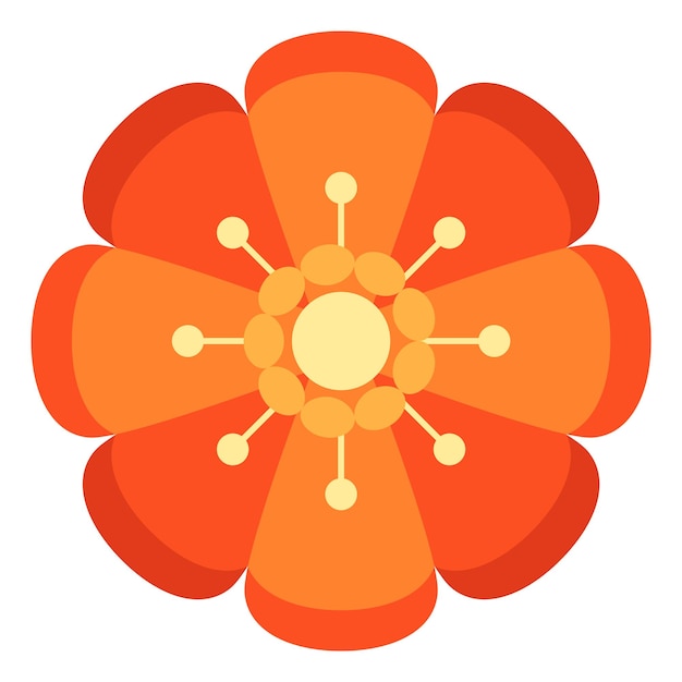 Stylized flower with orange petals. Round pattern plant