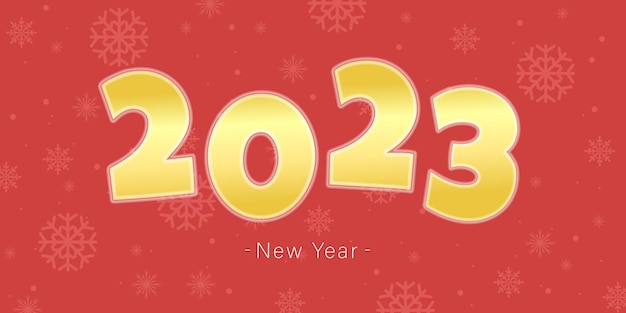 Stylized gold inscription 2023 with snowflakes on the background