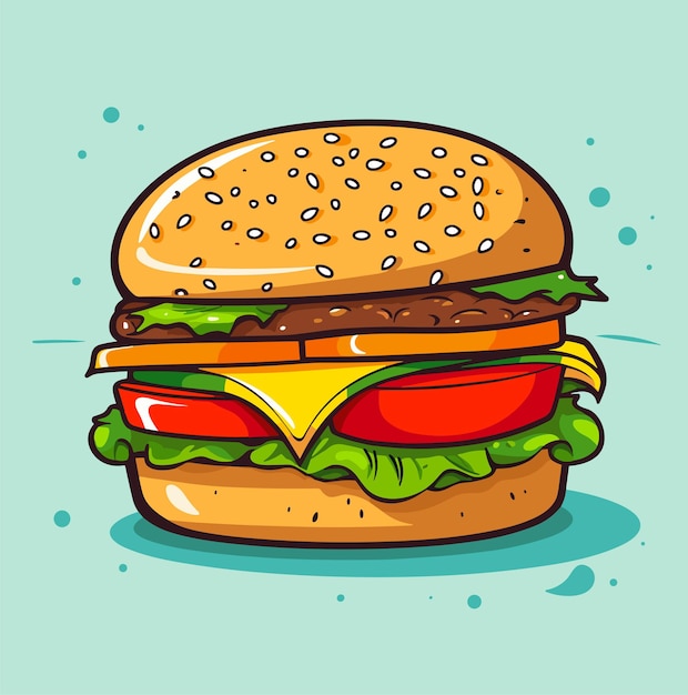 Stylized hamburger or cheeseburger Fast food meal Vector illustration