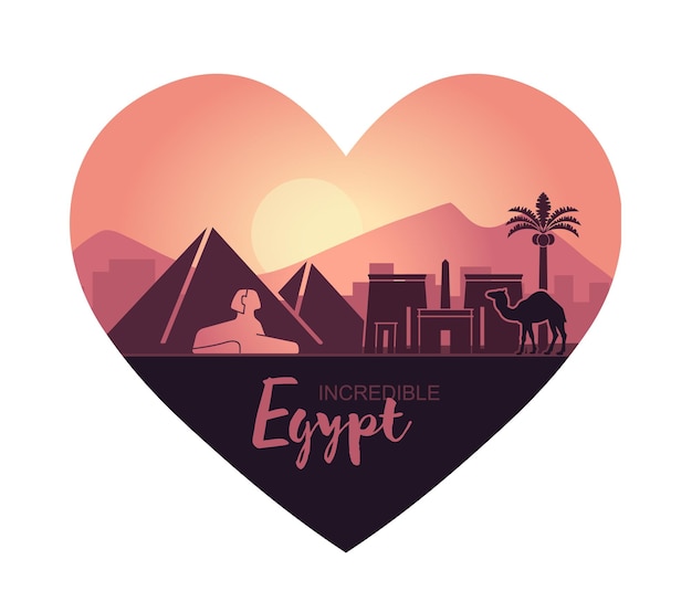 Stylized heartshaped landscape of egypt at sunset vector illustration