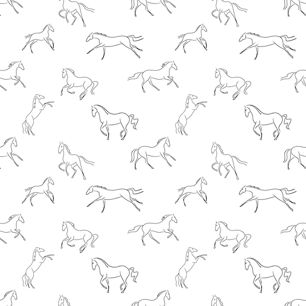 Stylized horse linart seamless vector pattern