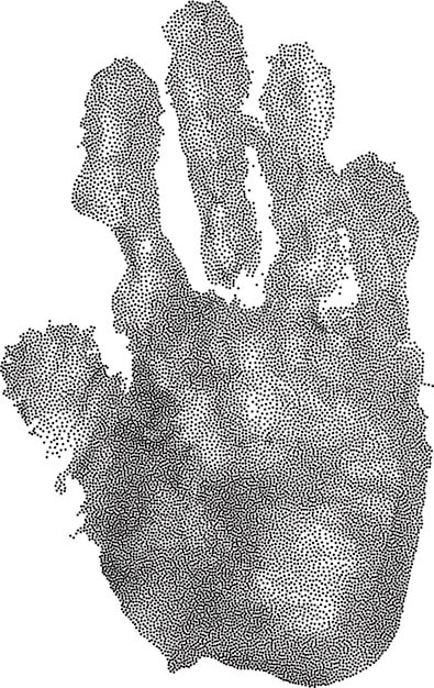 Vector stylized illustration of human hand in dotwork style